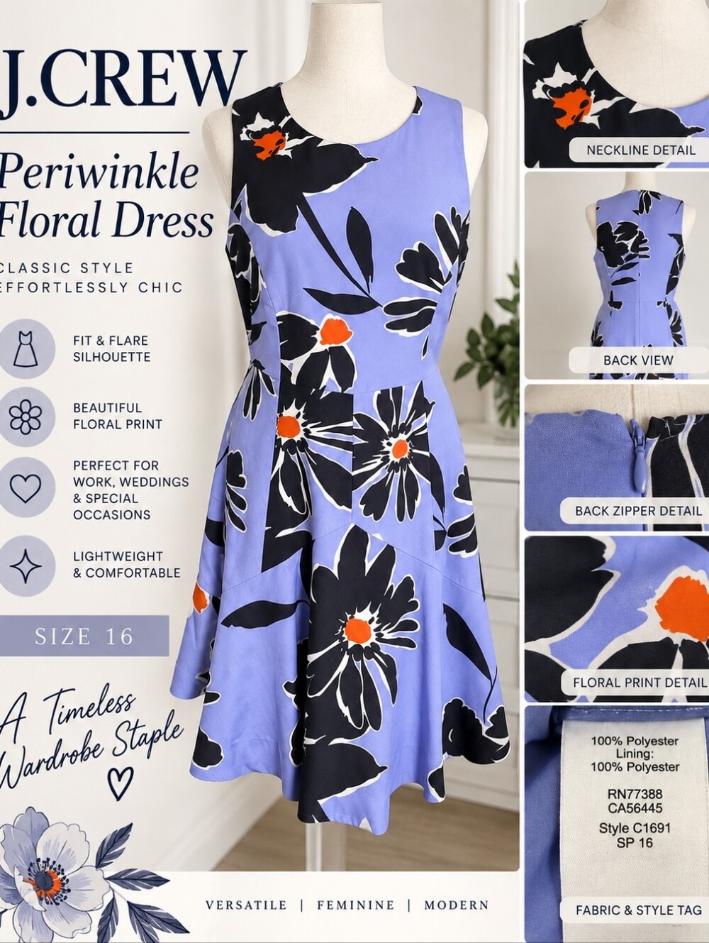 J. Crew Women's Perwinkle Floral Dress